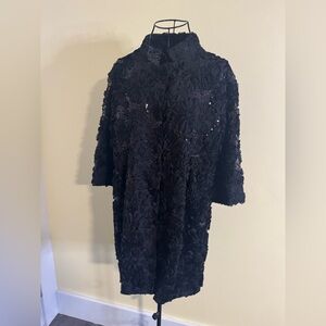 Grace Chuang Sequin Textured Flower Detail in Black Jacket Size Small
